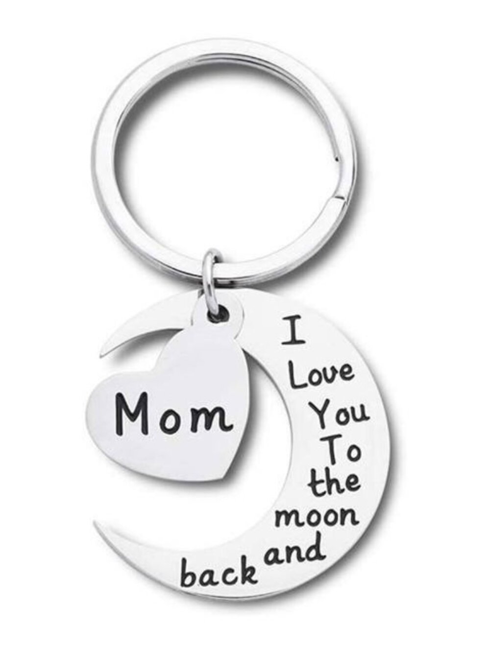 Mom Keychain Mothers Day Gift I Love You To The Moon and Back Heart Charm